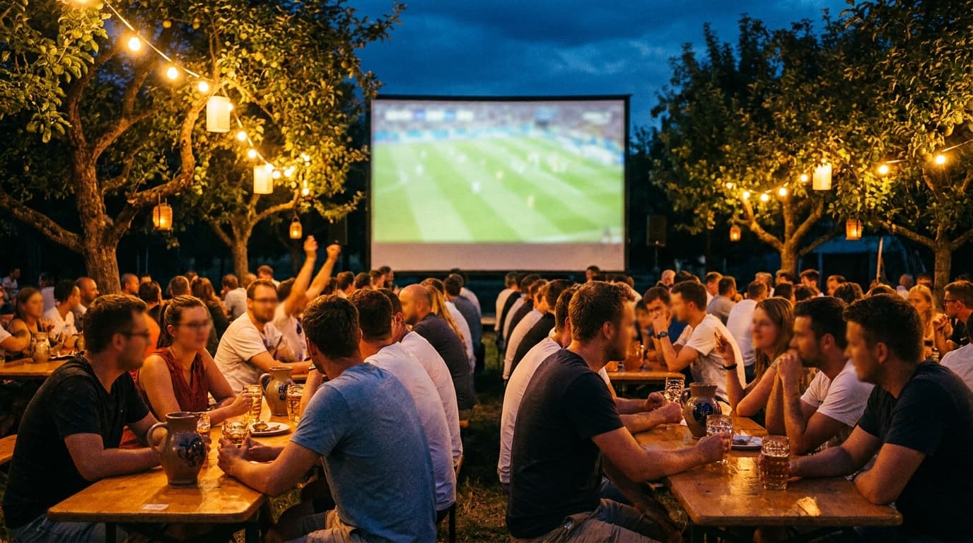 Public Viewing zur WM 2026 auf Großleinwand im Biergarten des Äpplergarten